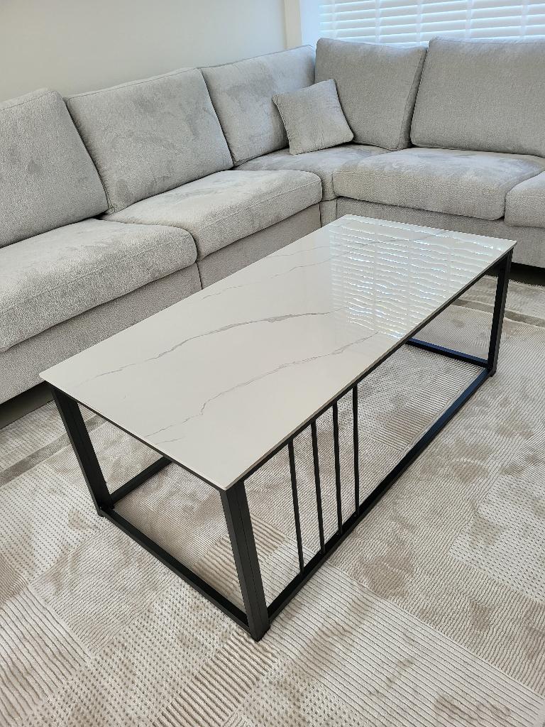 Marmer keramiek salontafel, Ophalen, Overige materialen, 100 tot 150 cm, Nieuw