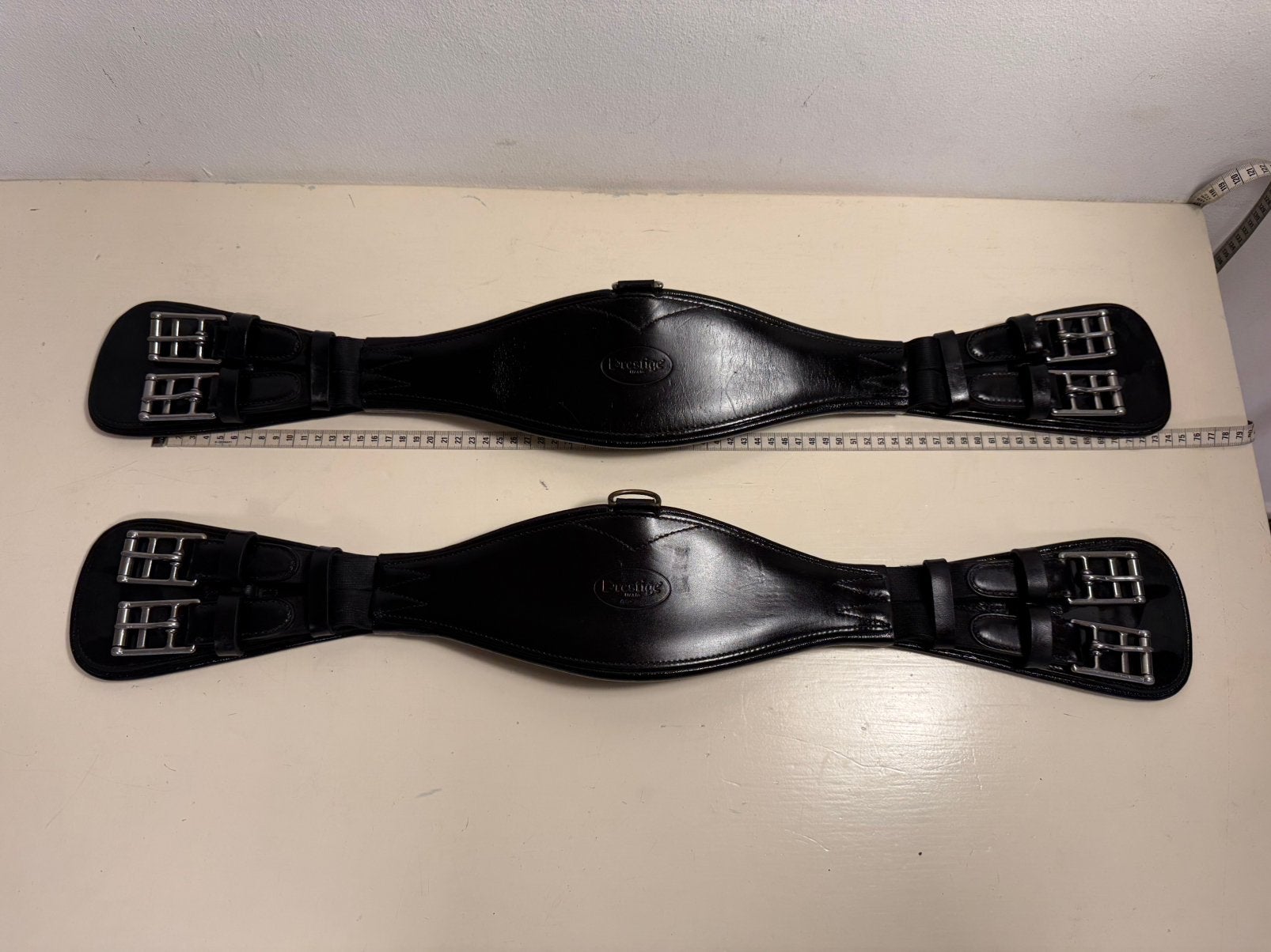 2x PRESTIGE SINGEL Anatomisch 70 & 65 cm elastiek LEER Zwart, Dieren en Toebehoren, Gebruikt, Ophalen of Verzenden, Zwart, Singel