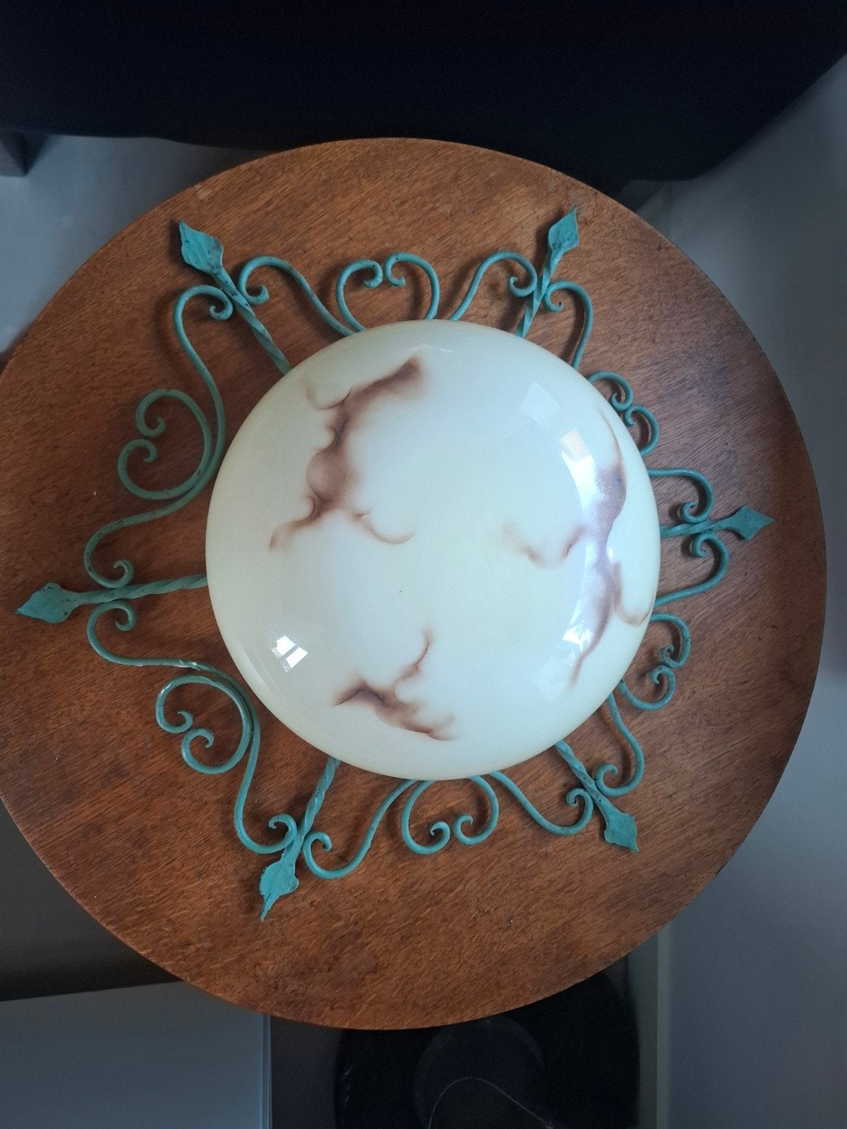 Art deco Plafondlamp gemarmerd opaline glas, Ophalen of Verzenden