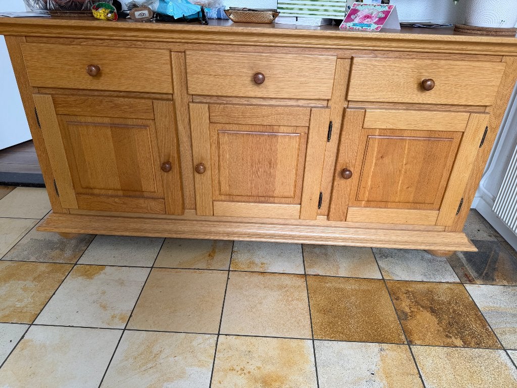 Eiken dressoir met spiegel, Ophalen, Gebruikt, Met deur(en), 150 tot 200 cm