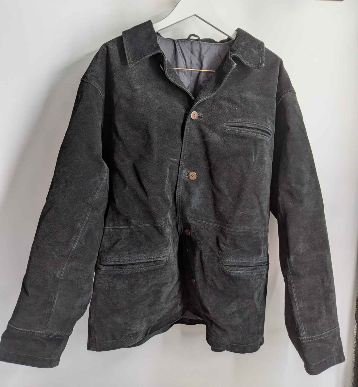 Vintage Heren Suède Leren Jas Zwart Maat 52/54 XXL, Leather, Maat 52/54 (L), Zwart, Leather
