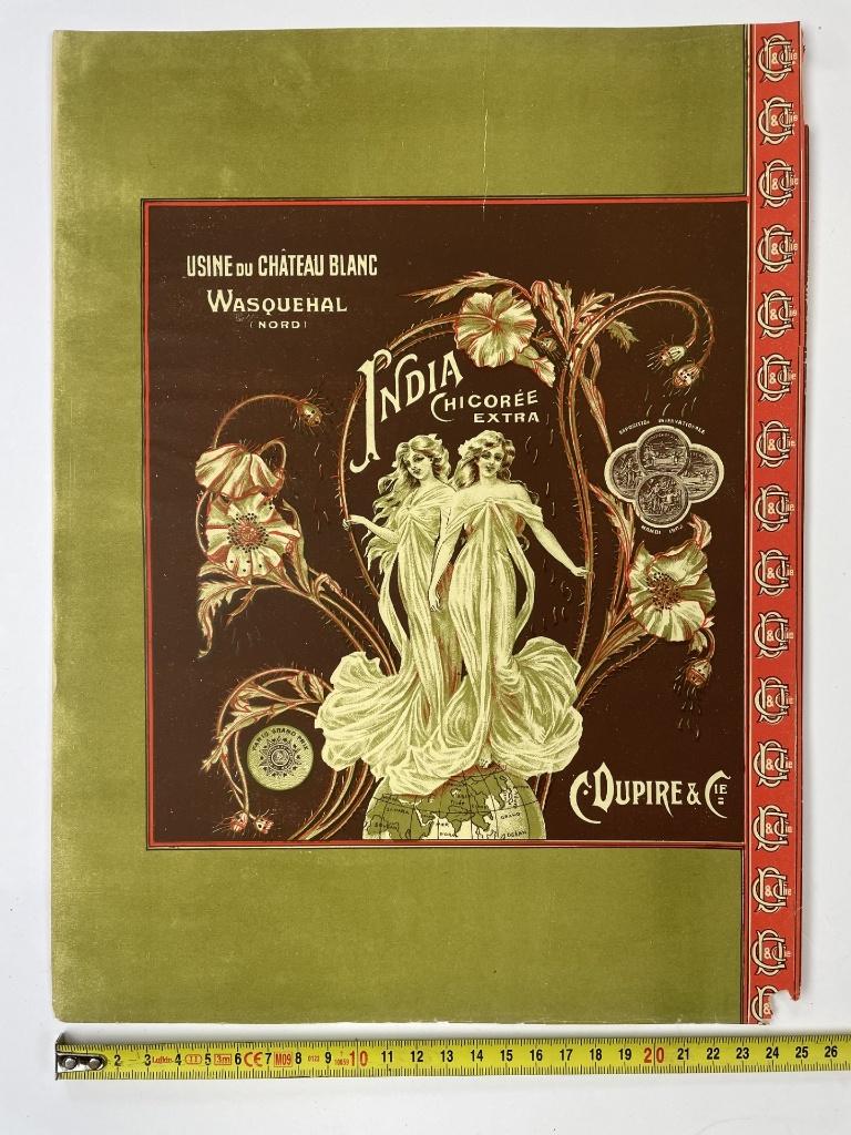 oud kist etiket voor koffie India chicoree art nouveau tijd, Ophalen of Verzenden, Gebruikt, Verpakking