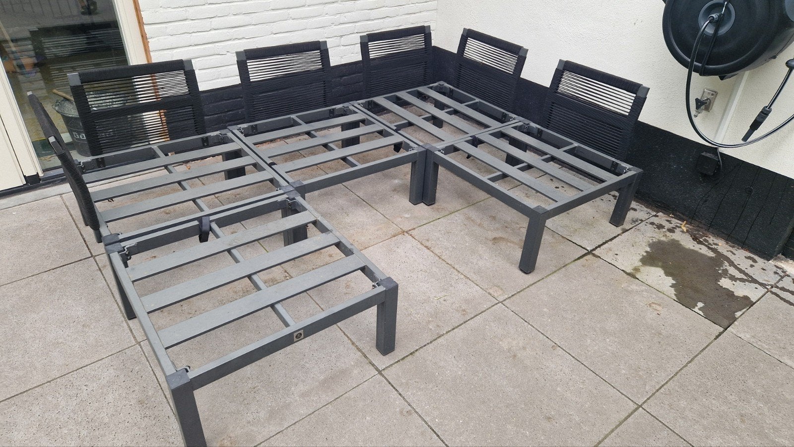 5 delig Moderne aluminium loungeset met grijze kussens, Ophalen, 5 zitplaatsen, Gebruikt, Bank