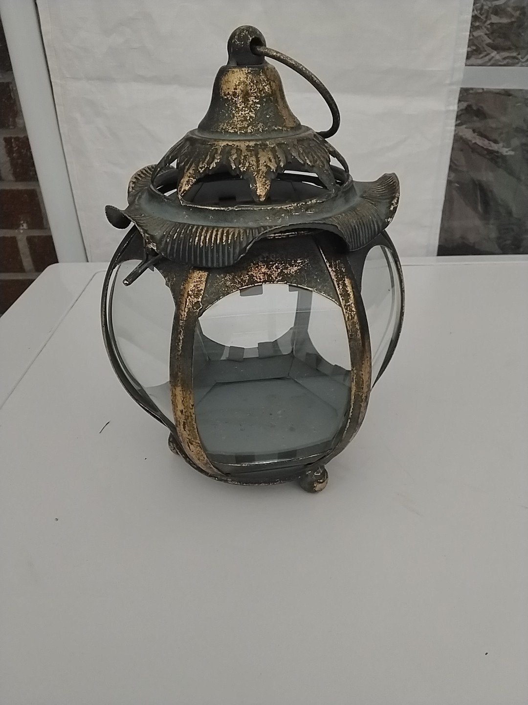 Decoratieve Oosterse Lantaarn - Goudkleurig Metaal & Glas, Ophalen of Verzenden