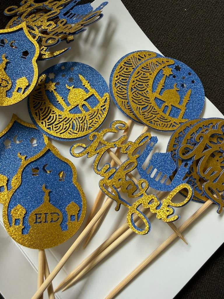 Eid mubarak al adha toppers cupcakes of taarten goud blauw, Hobby en Vrije tijd, Taarten en Cupcakes maken, Ophalen of Verzenden