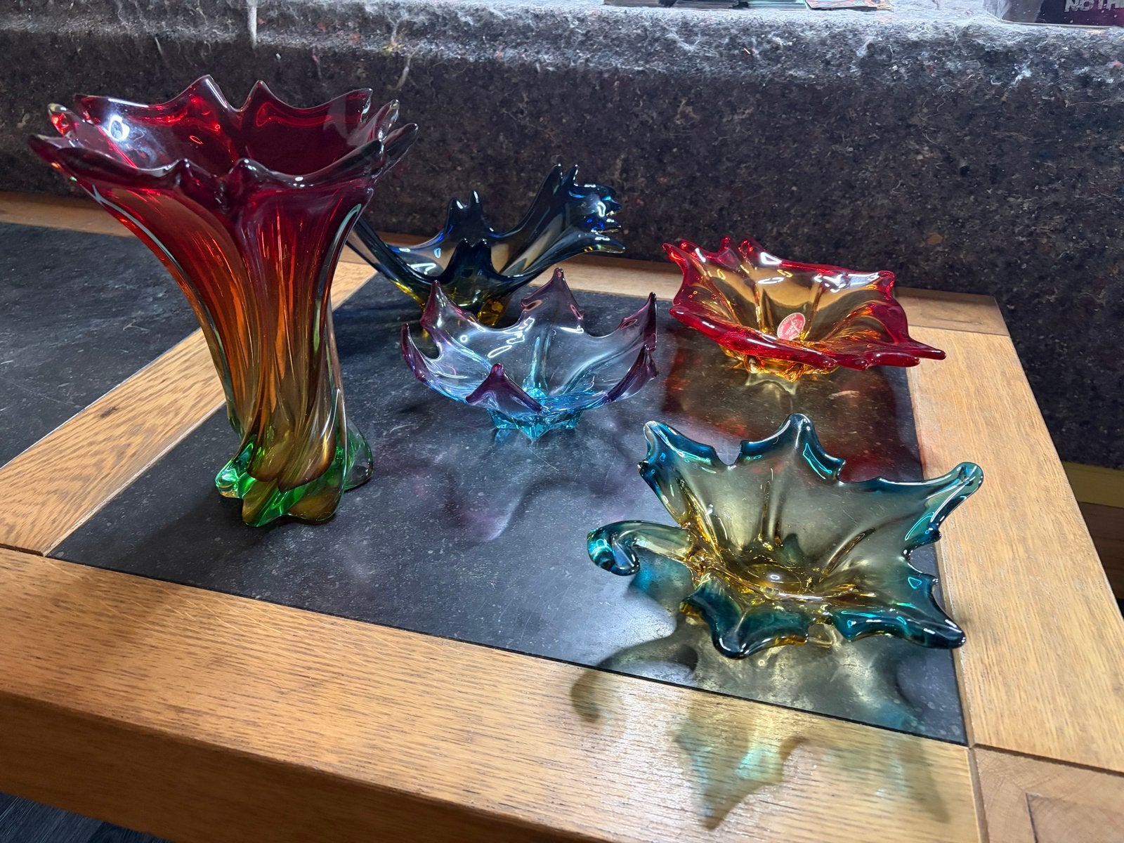 Set van 5 Murano glazen vazen/schalen - Vintage Italiaans gl, Antiek en Kunst, Ophalen of Verzenden