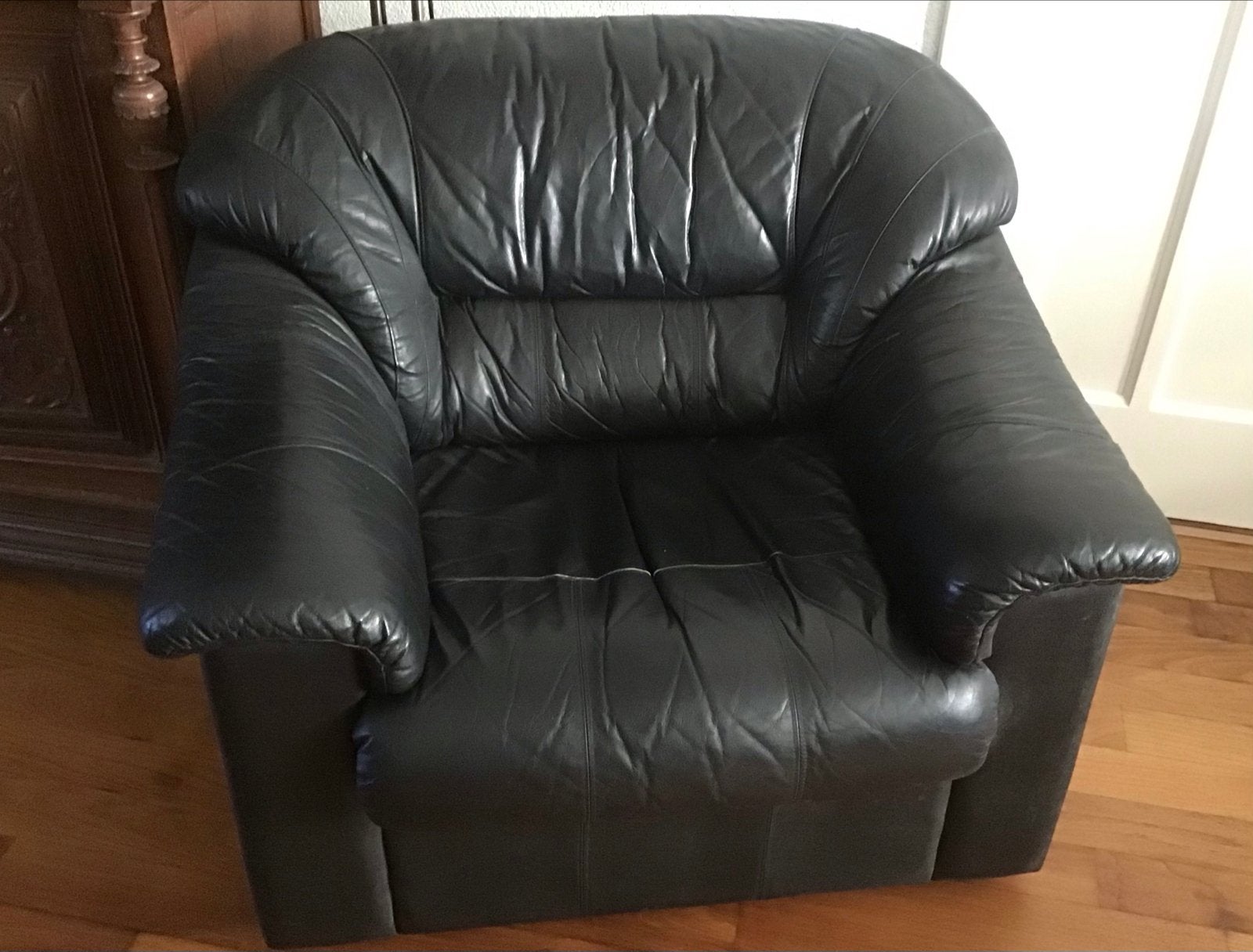 Comfortabele leren fauteuil - Gaaf leer, Huis en Inrichting, Fauteuils, Ophalen, Gebruikt, Leer, 75 tot 100 cm