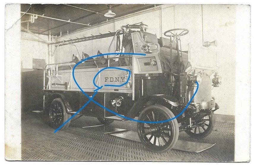 1914 F.D.N.Y. car truck vrachtwagen brandweerwagen brandweer, Verzenden, Voor 1920, Gelopen, Voertuig