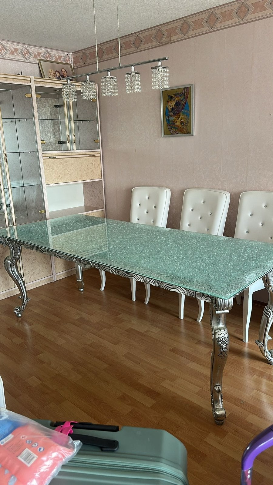 Zgan Giorgio Design craquele eettafel +zilvere barok poten, Huis en Inrichting, Ophalen, 200 cm of meer, 50 tot 100 cm, Zo goed als nieuw