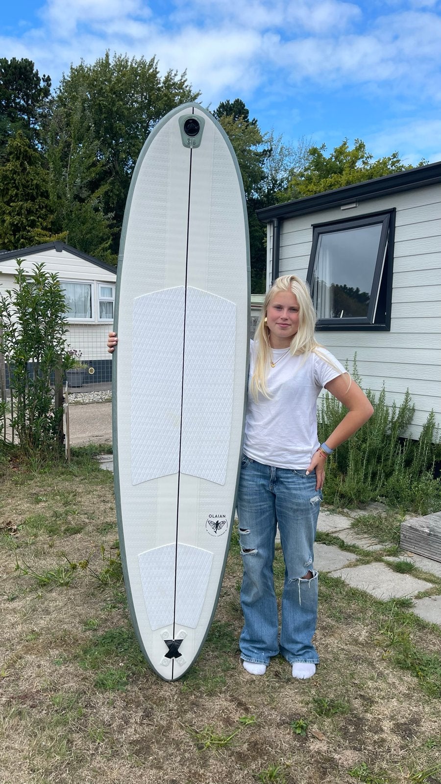 Opblaasbaar surfboard 7'6 - Compleet pakket, z.g.a.n., Ophalen of Verzenden, Zo goed als nieuw, Longboard, Met koord