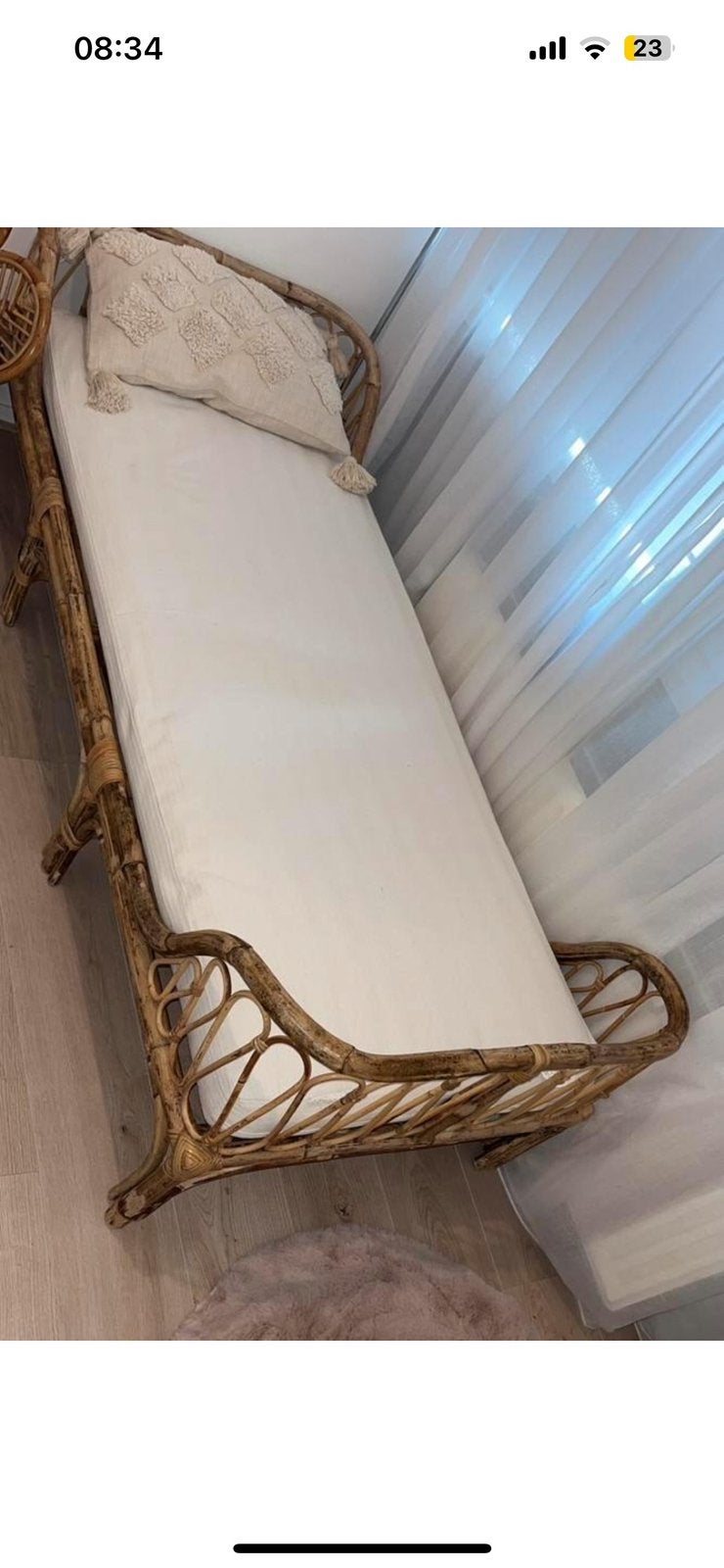 Rotan kinderbedje, Kinderen en Baby's, Kinderkamer | Bedden, Ophalen, Gebruikt, 160 tot 180 cm, 70 tot 85 cm