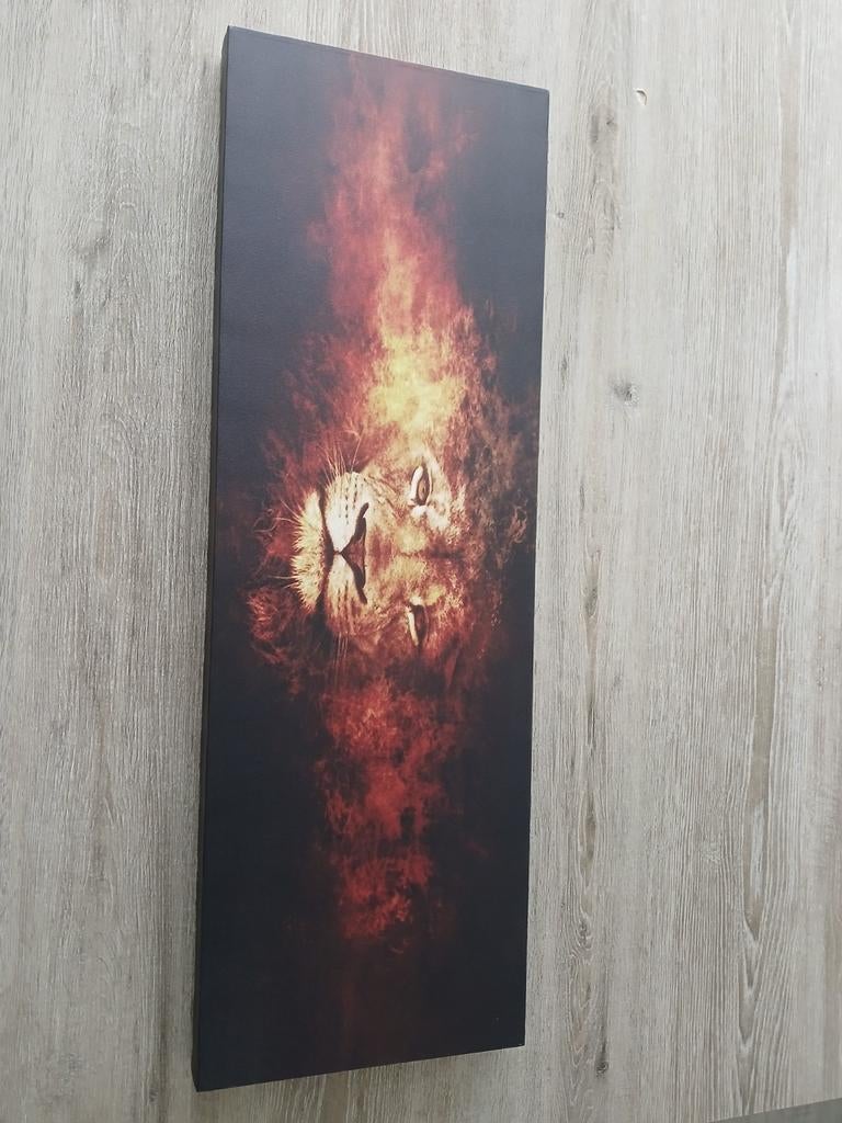 Canvas brandende leeuw met lichtknopje, Ophalen of Verzenden