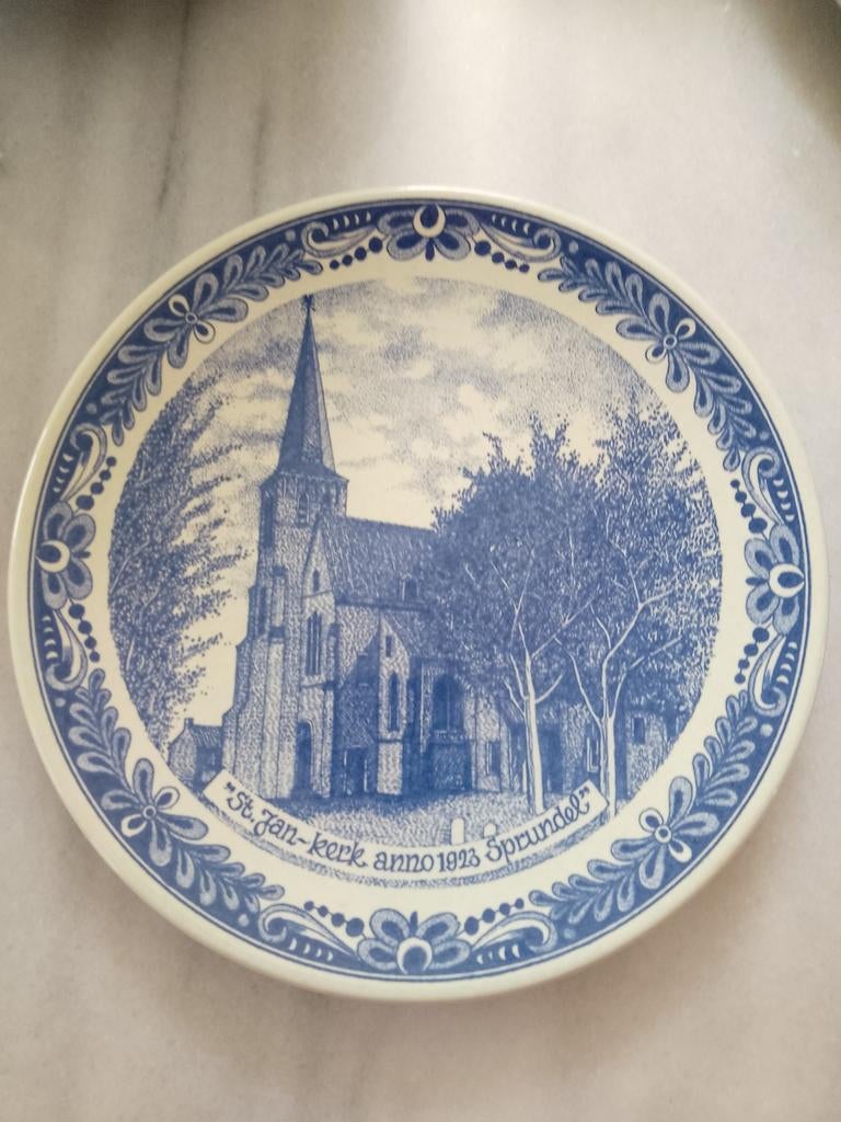 Uniek Delfts Blauw Wandbord  St. Jan-kerk Sprundel Anno 1923, Ophalen of Verzenden