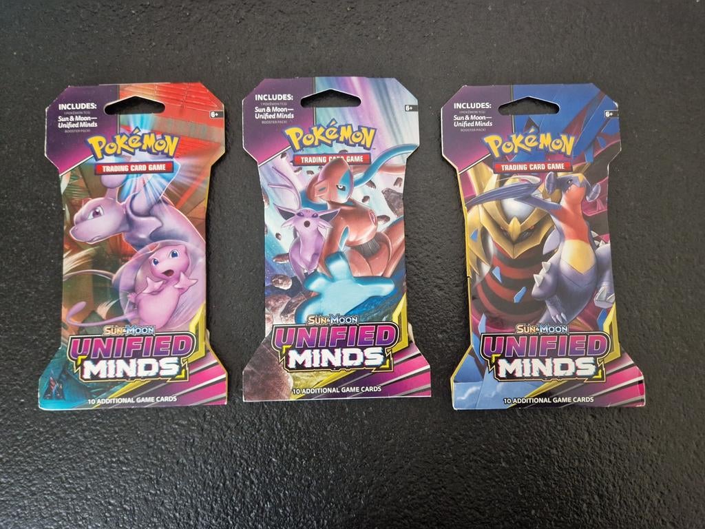 Sleeved boosterpacks Unified Minds. Pokémon TCG Sun & Moon, Ophalen of Verzenden, Nieuw, Booster, Foil