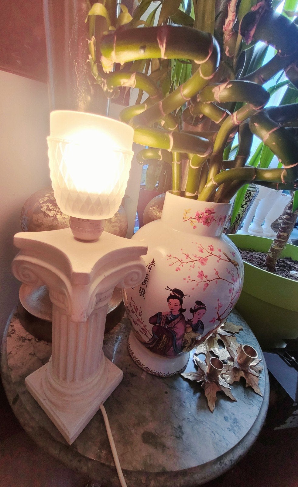 Vintage Romeinse stijl tafellamp - Crème, Beige, Overige merken, Keramiek, E14 (klein)