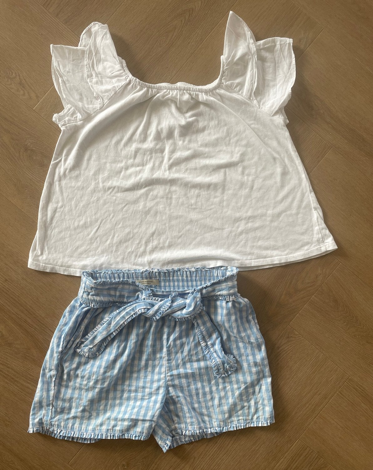 Scotch & Soda blauw geruite korte broek maat 152, Verzenden, Zo goed als nieuw, Meisje, Broek