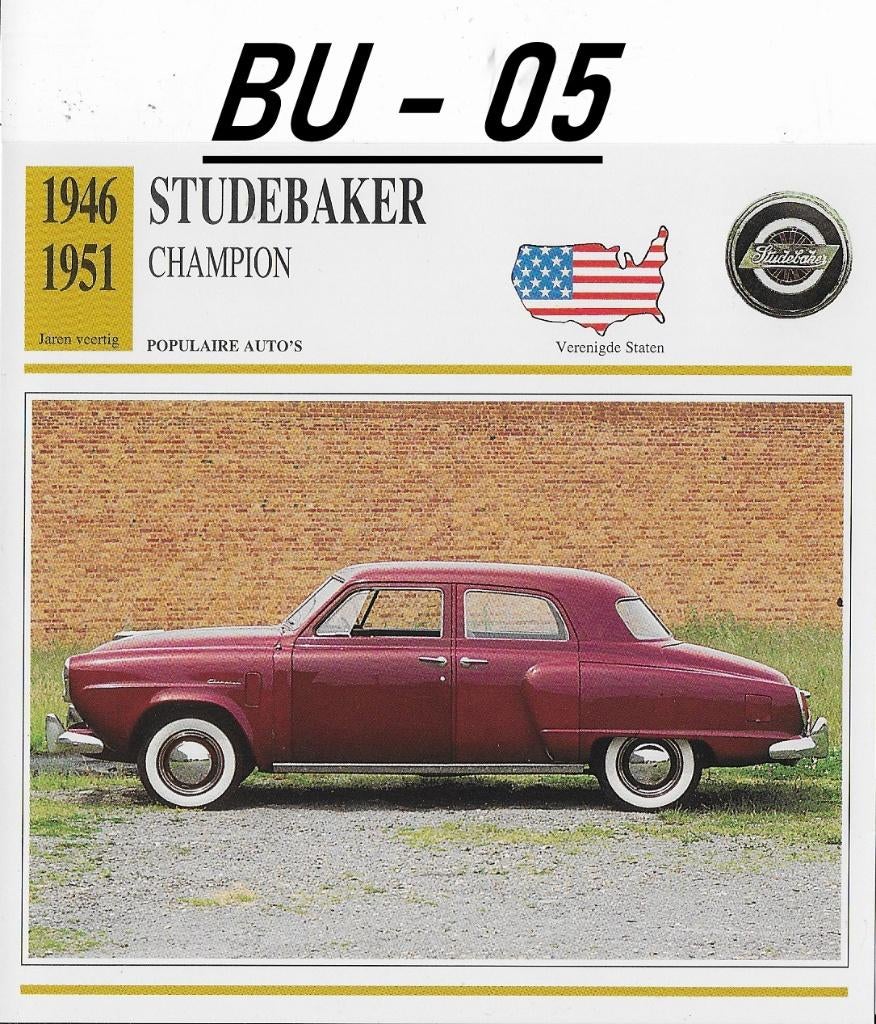 Bu05 Autokaart Studiebaker Champion ( 1946 - 1951 ), Ophalen of Verzenden, Zo goed als nieuw, Auto's