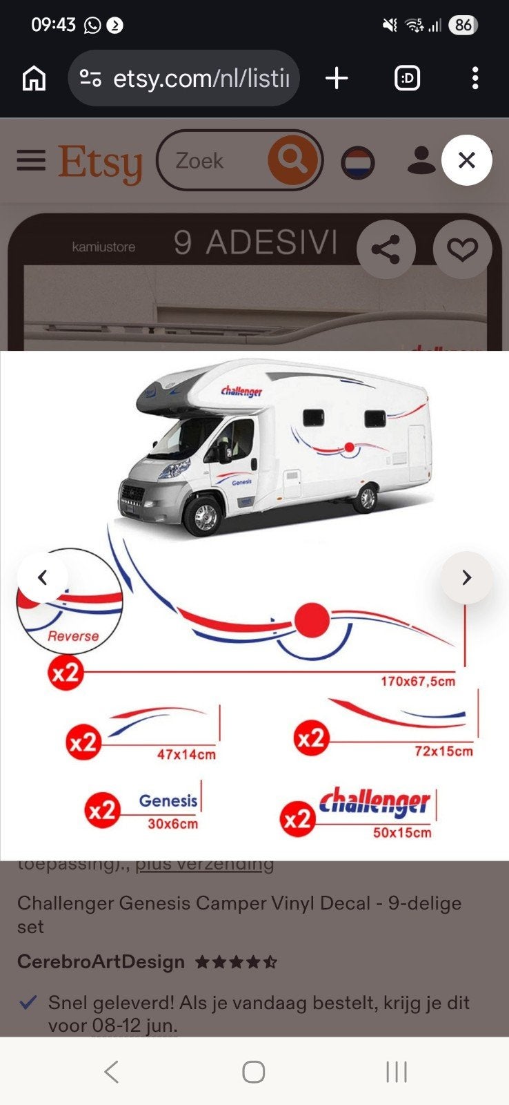 Camper Sticker Set - Rood/Blauw ( orgineel), Ophalen of Verzenden, Nieuw