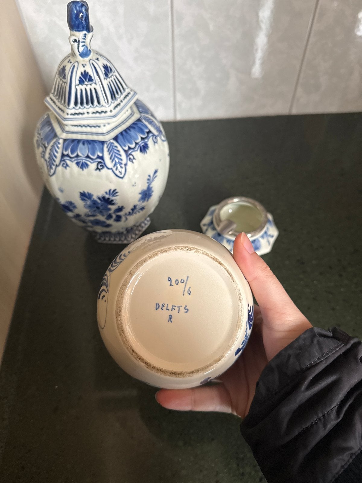 Delfts Blauw Set: Grote Vaas, Suikerpot en Asbakje, Ophalen of Verzenden