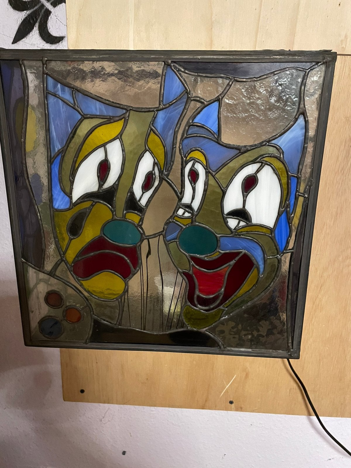 Clowns glas in lood kunstwerk, Ophalen of Verzenden