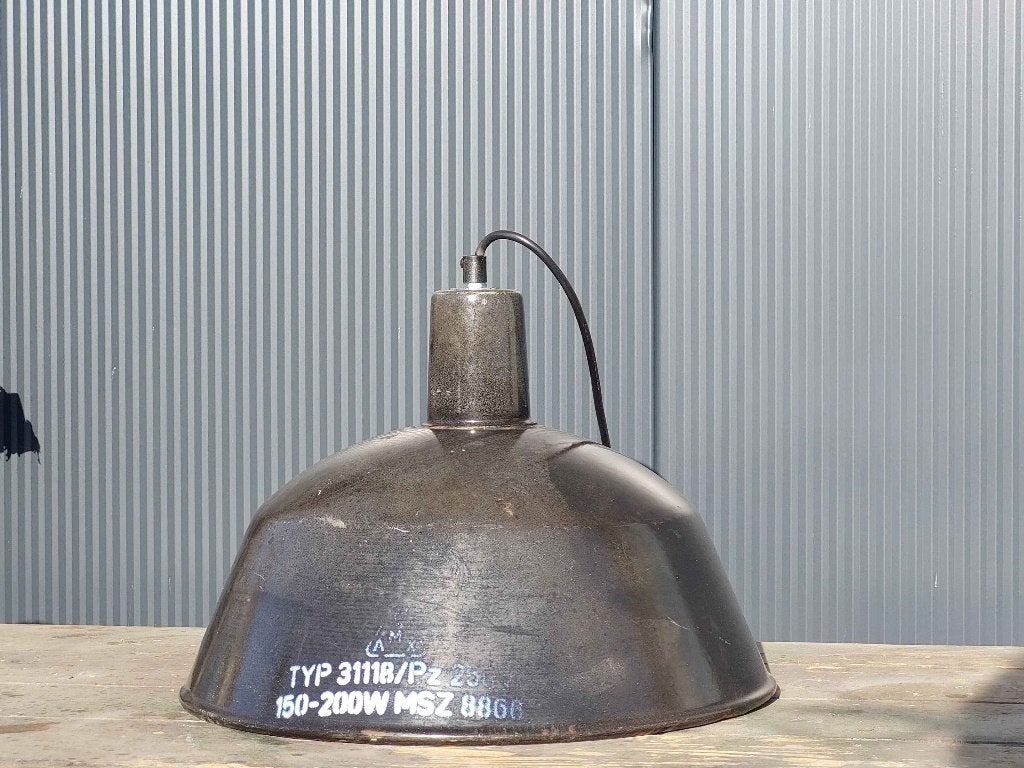 Zwarte lamp met opdruk afmeting H26 D36 - oud emaille, Gebruikt, Zwart, Rond, 36 cm
