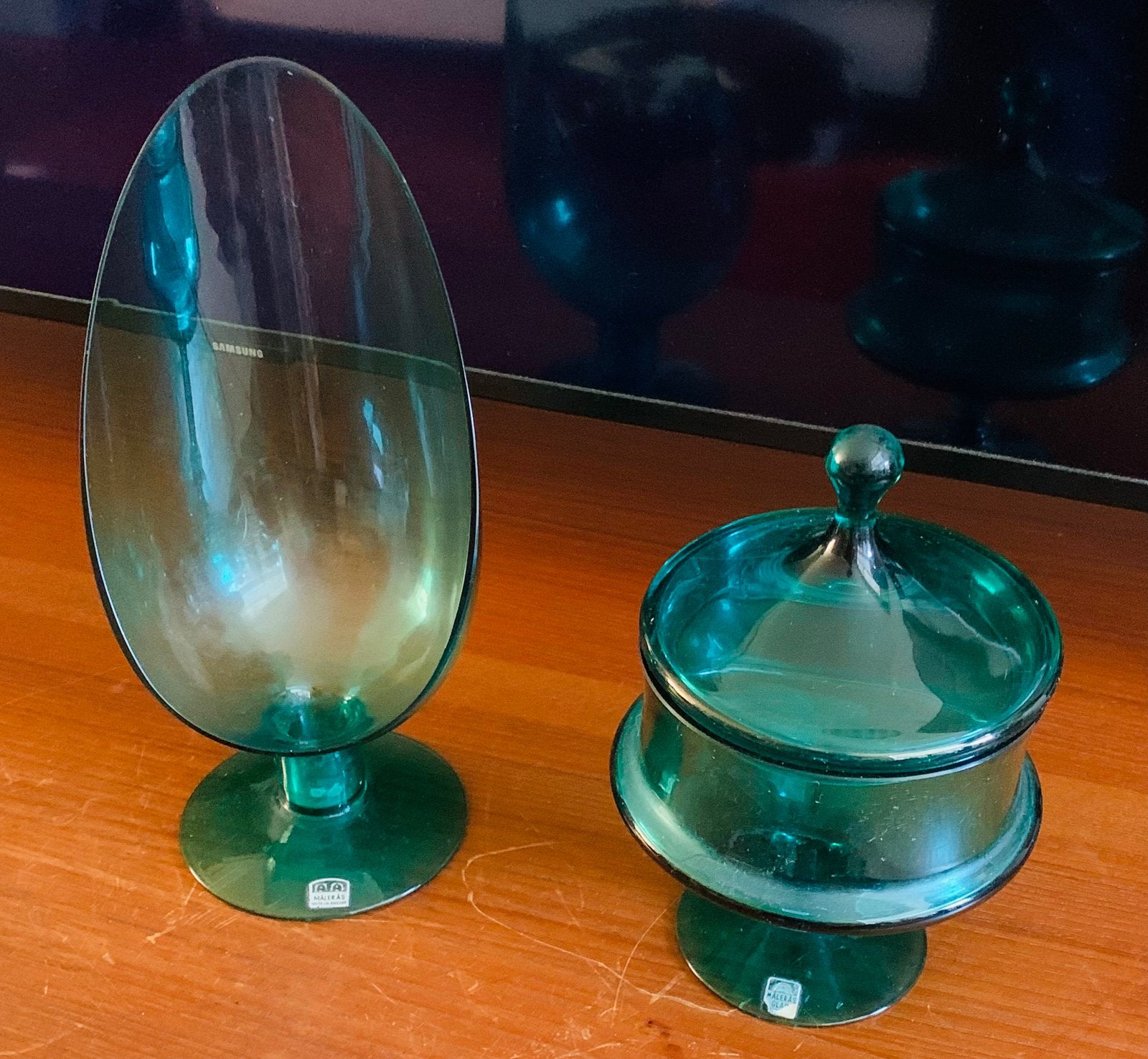 Maleras glas made in Sweden  kaarshouder dekseldoos, Ophalen of Verzenden