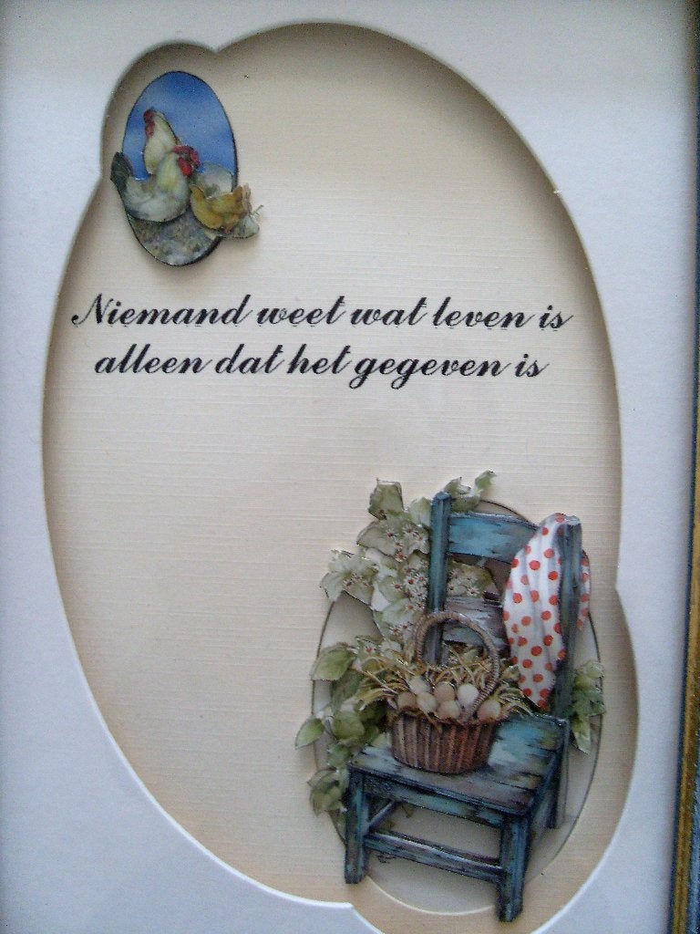 Brocante lijstje met ouderwetse spreuk / tekst ingelijst, 26 cm, Handgemaakt, Overige typen, Ophalen of Verzenden