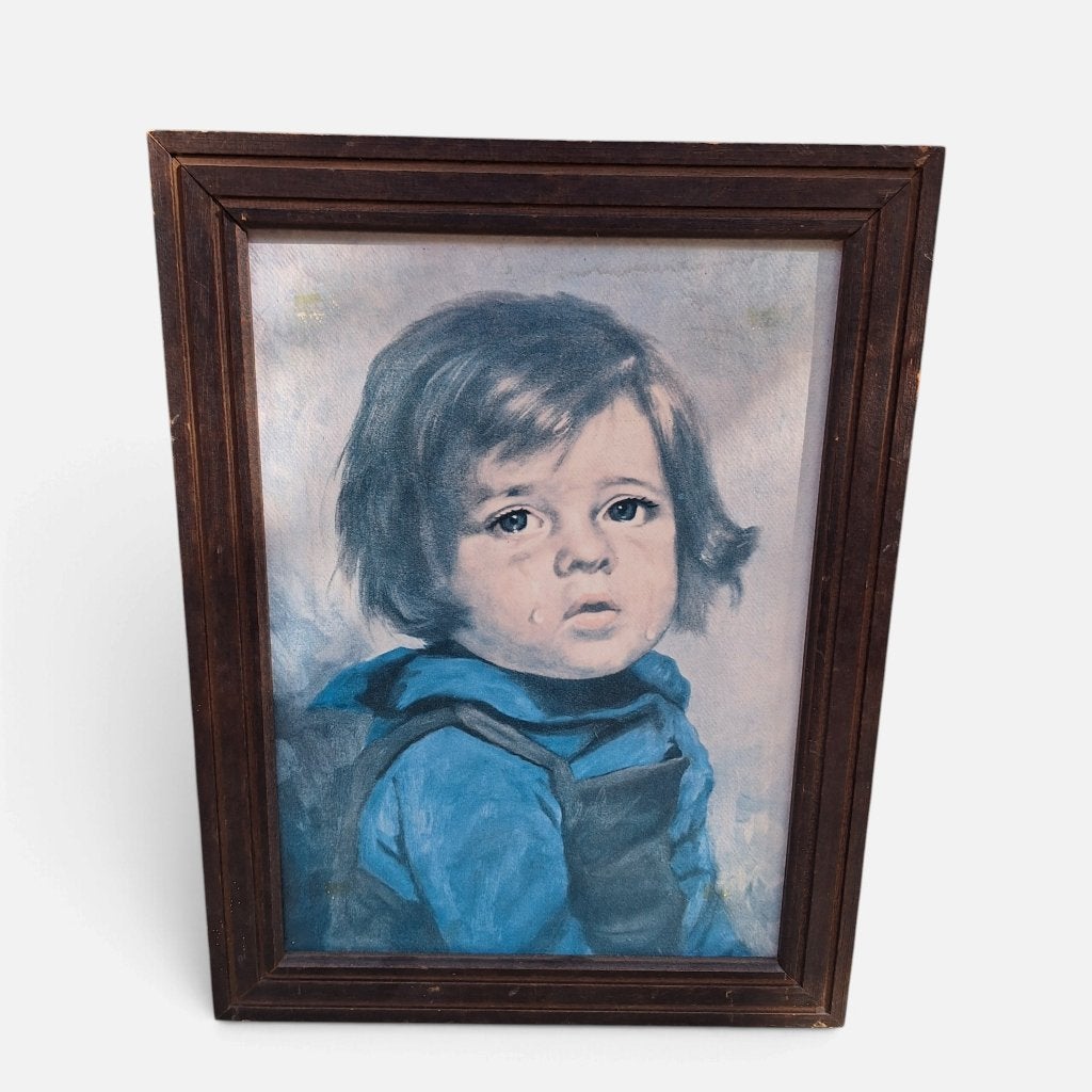 Vintage Schilderij Huilend Kind - Jongetje met de Traan, Antiek en Kunst, Handgeschilderd, Portret of Personen, Realistisch, Ophalen of Verzenden