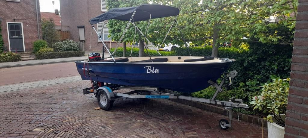 Verano 410 met 8 pk mercury trailer dakje en afdekzeil., Watersport en Boten, Ophalen, Gebruikt, Minder dan 10 pk, Tot 6 meter