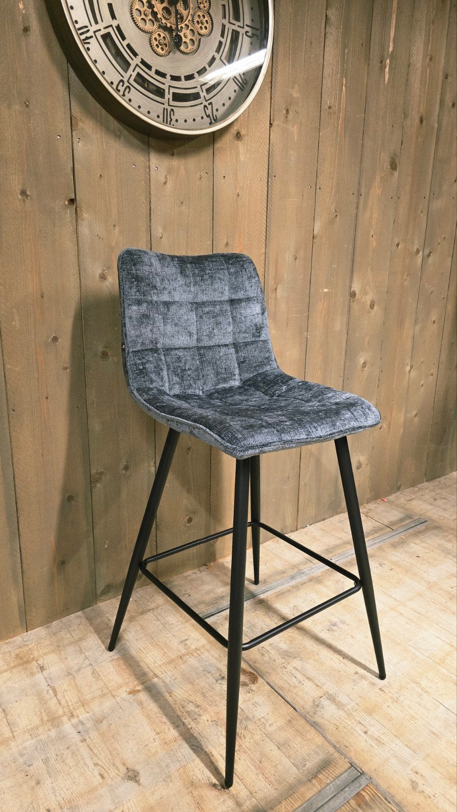 Mooie Barstoelen/Krukken Teddy Bouclé stof Petrol Blauw, 5 krukken of meer, Met voetsteun, 60 tot 90 cm, Nieuw