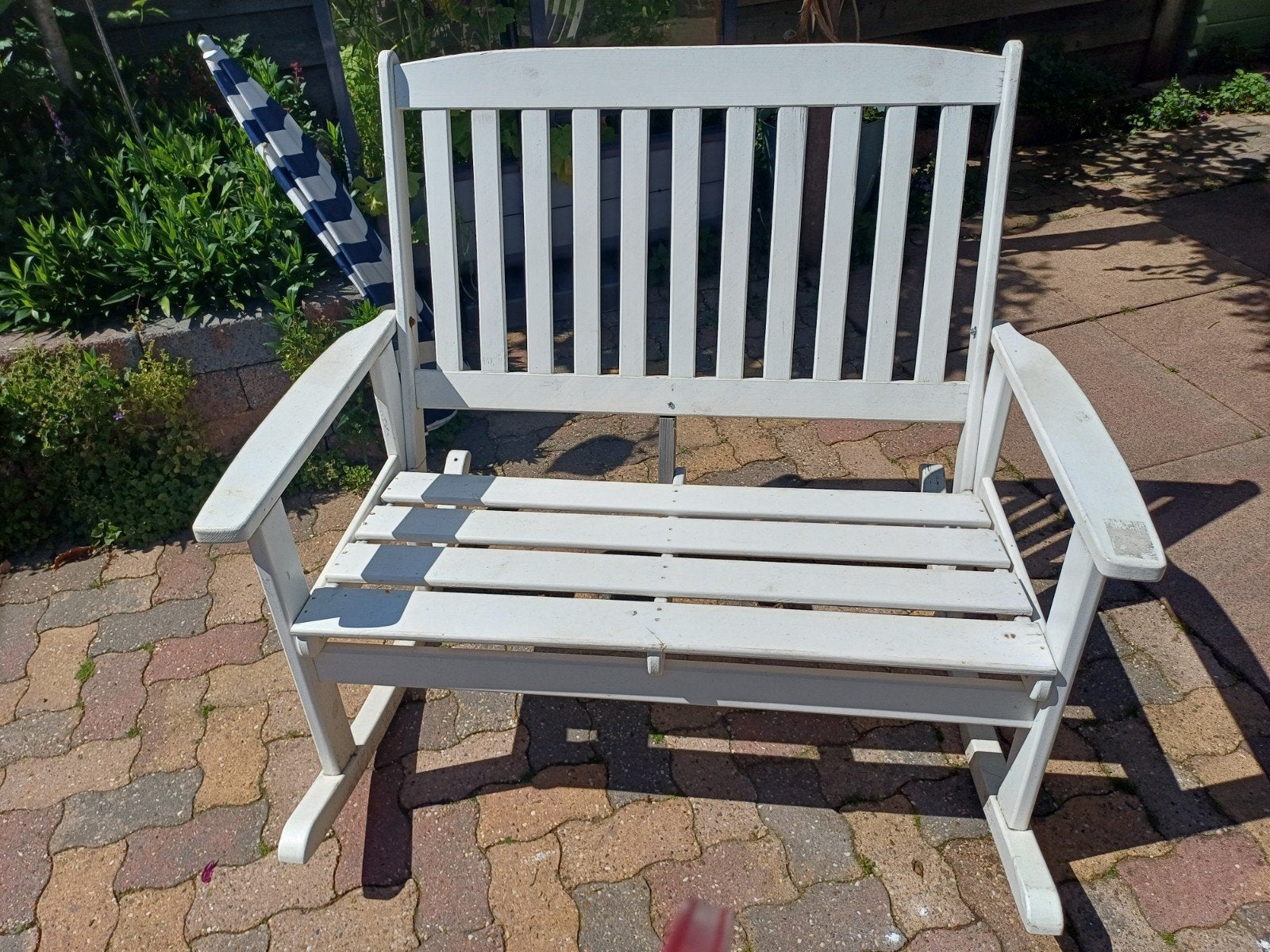 Witte houten schommelbank voor buiten, Tuin en Terras, Tuinbanken, Ophalen, Gebruikt, Hout, Schommelbank