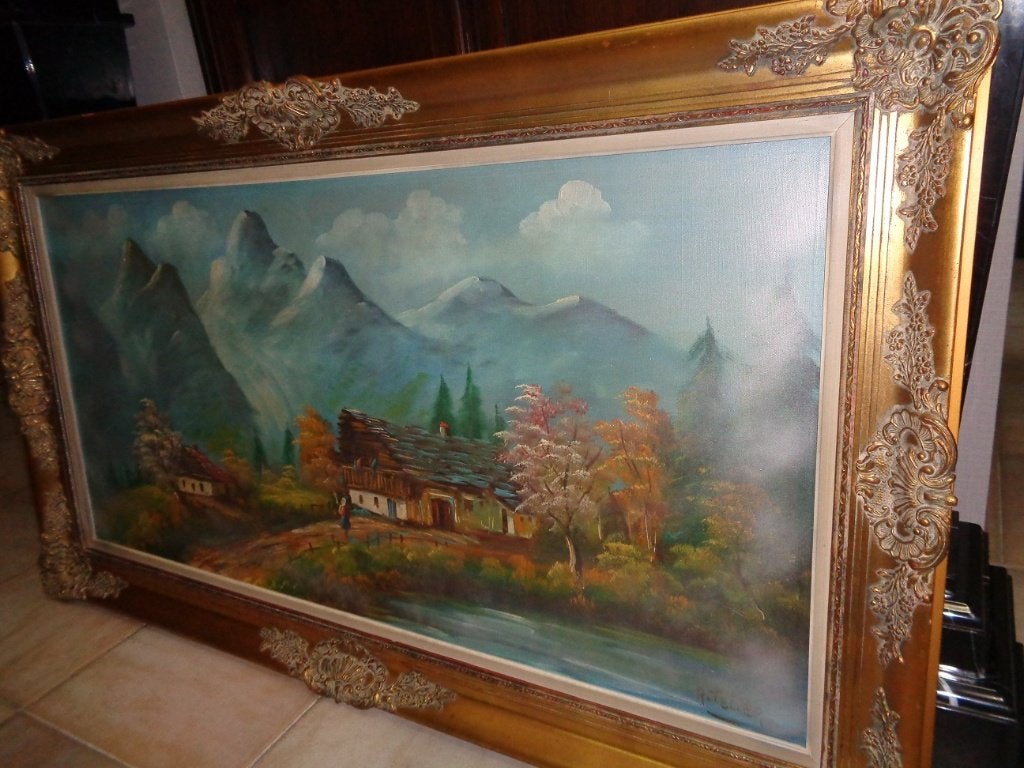 *Zéér grote prachtige gesigneerde schilderij met mooie kader, Ophalen
