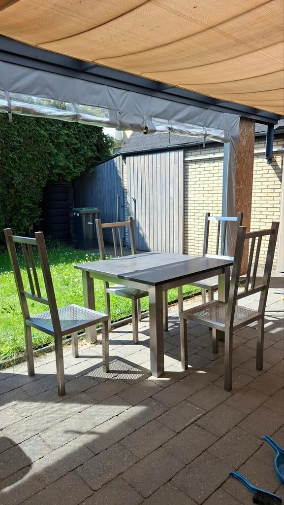 Degelijke tuinset tafel met 4 stoelen (RVS), Tuin en Terras, Tuinsets en Loungesets, Ophalen, Gebruikt, Rvs