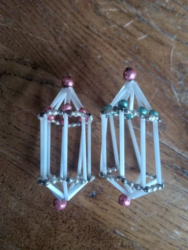 setje van 2 antieke glazen gablonzers model lantaarn, Diversen, Kerst, Ophalen of Verzenden, Gebruikt