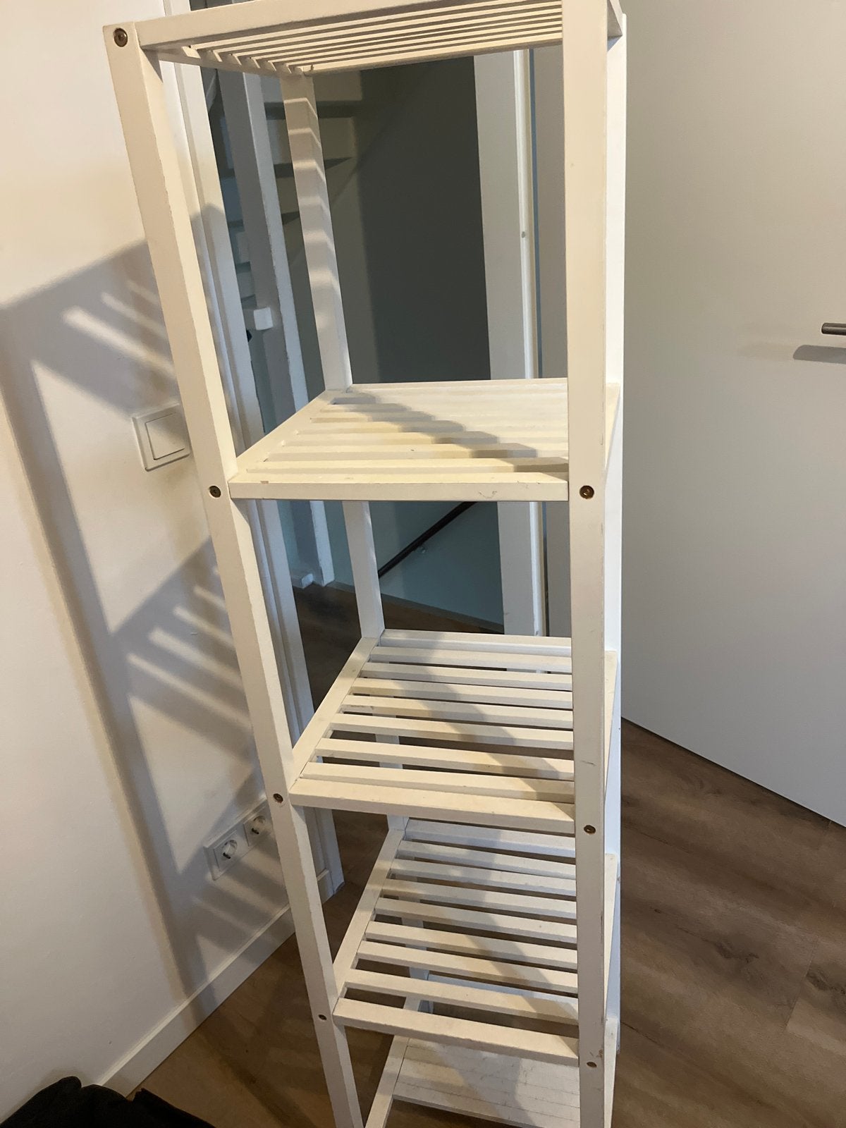 Witte houten badkamerrek / opbergrek met 4 planken, Ophalen of Verzenden, Gebruikt