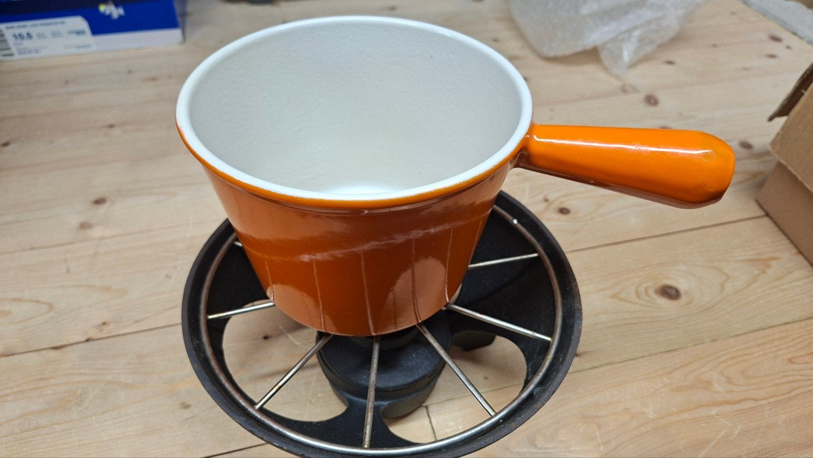 Le Creuset fonduepan met rechaud - Oranje, Le Creuset, Ophalen of Verzenden, Metaal, Oranje
