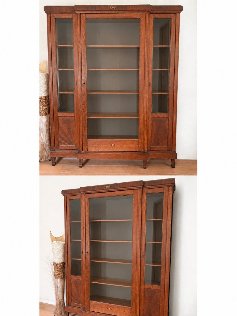 Antieke houten vitrinekast met glazen deuren 220x176x48cm, Ophalen, 200 cm of meer, Klassiek, Antiek, 150 tot 200 cm