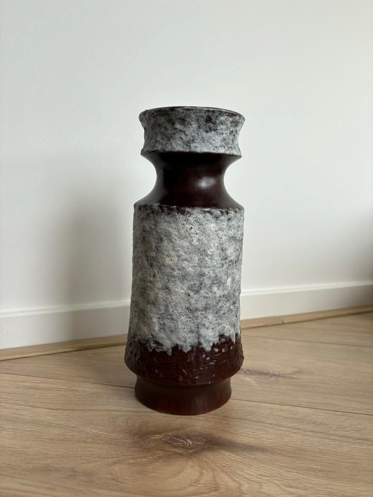 Vintage Jasba West-Germany Fat Lava vaas - Bruin/Wit, Ophalen of Verzenden, Zo goed als nieuw, Wit