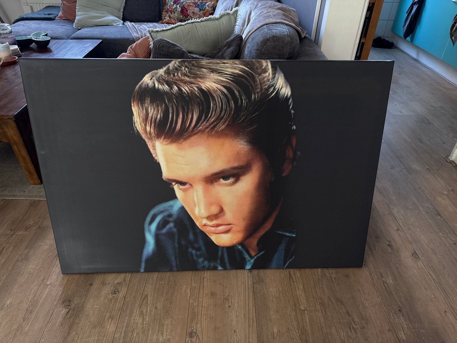 Groot schilderij van Elvis Presley op canvas, Ophalen of Verzenden, Print, Op houten frame, Portret