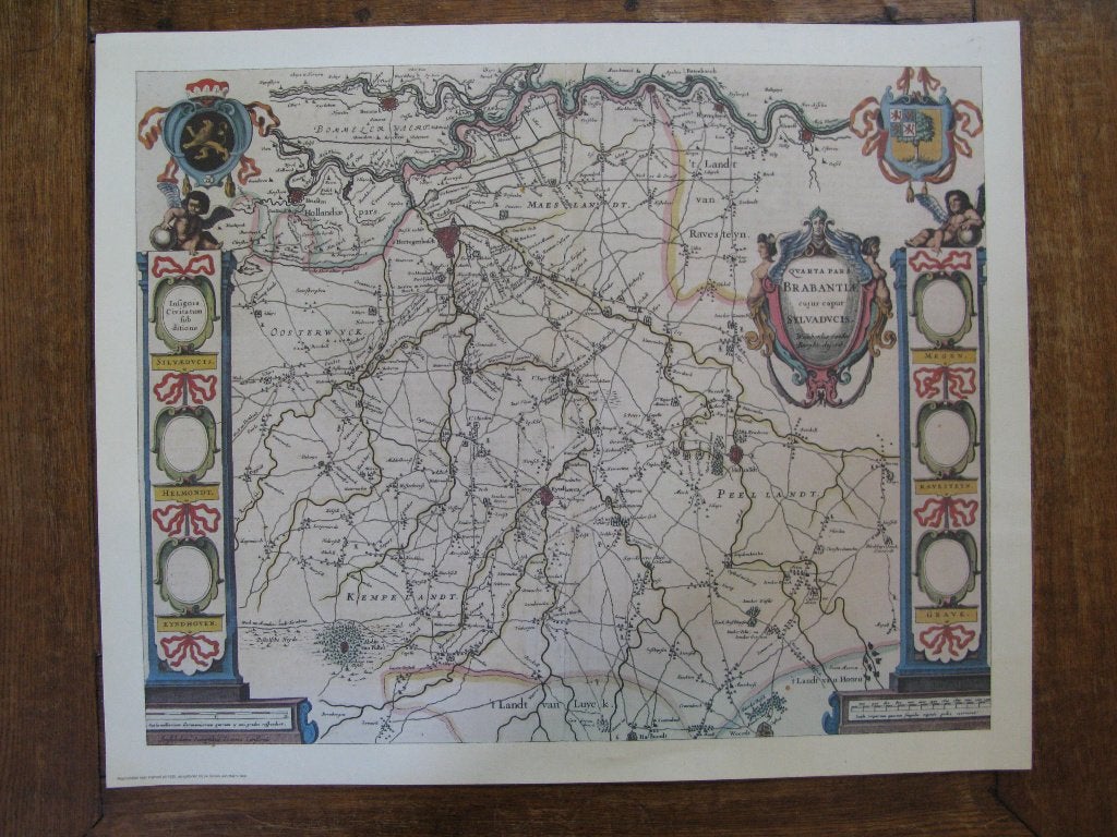 reproductie wapenkaart Meierij, Brabant, Janssonius, 1644, Voor 1800, Ophalen of Verzenden, Landkaart, Nederland