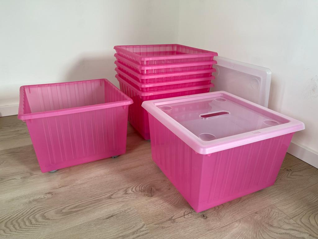 IKEA KUGGIS Opbergdoos met deksel, roze, 26x35x15 cm, Doos, Minder dan 35 cm, Minder dan 50 cm, Ophalen of Verzenden