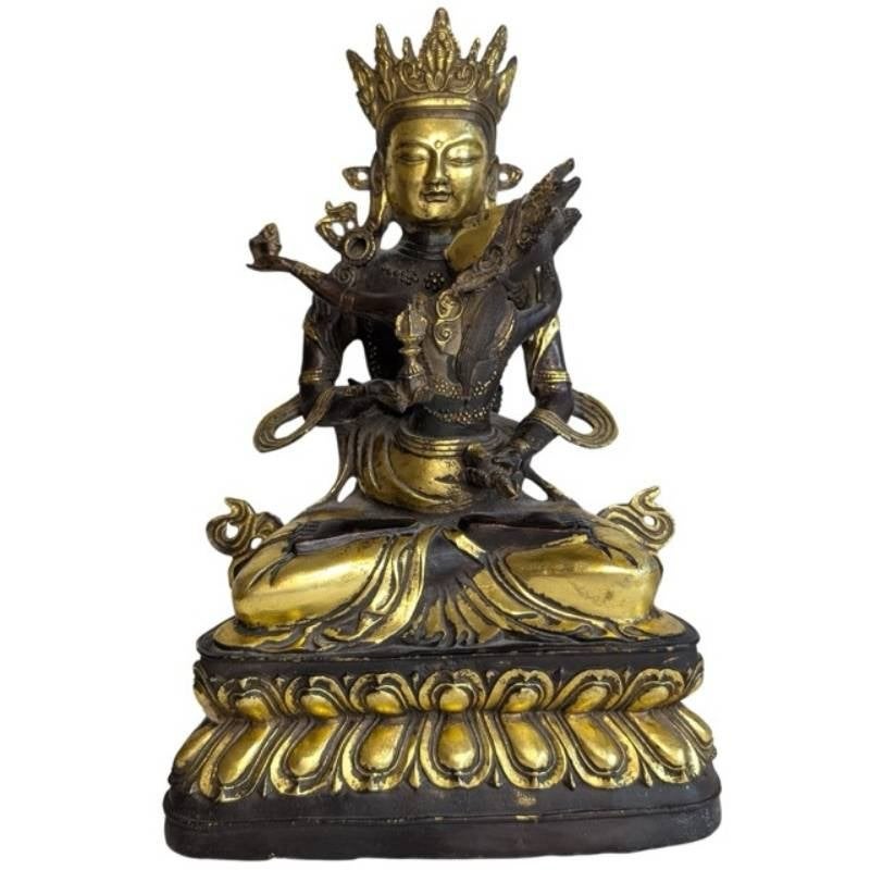 Oud bronzen Yab-Yum beeld – tantrisch boeddhisme, Gebruikt, 32 cm, Ophalen of Verzenden, Goud