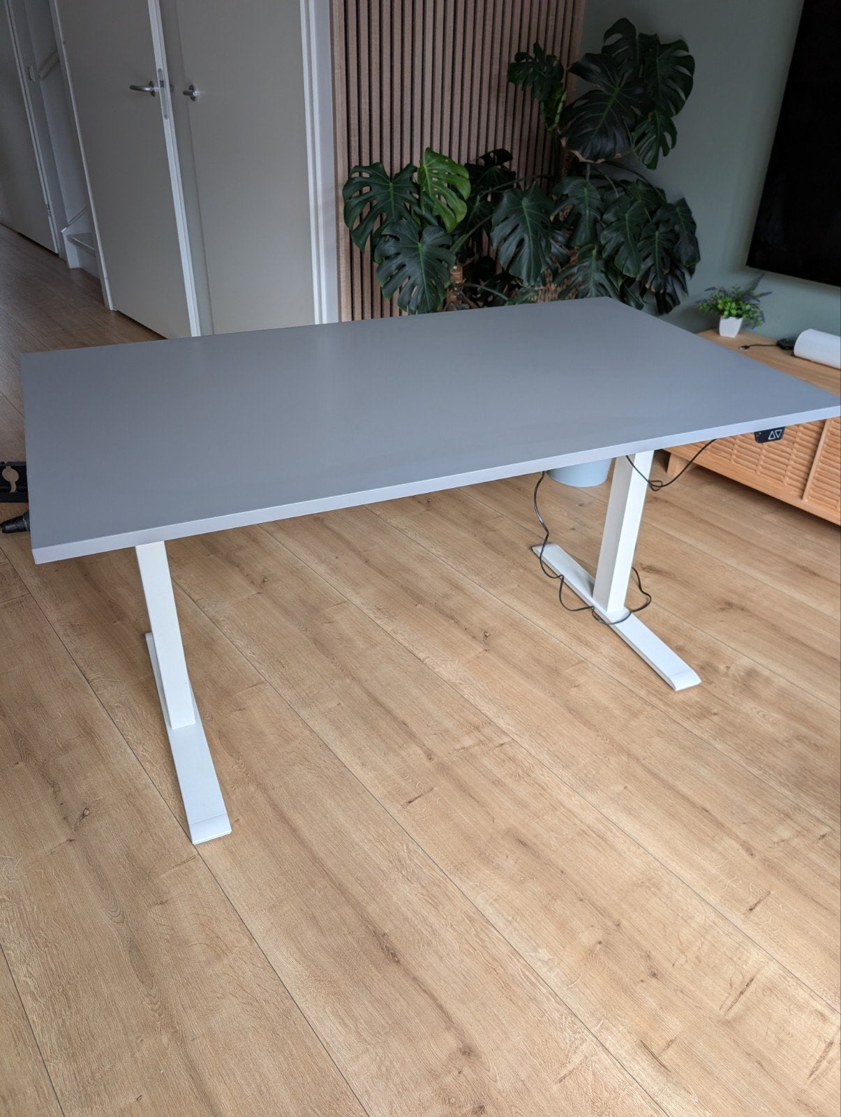 IKEA RODULF zit-sta bureau, 140x80 cm, wit/grijs, Huis en Inrichting, Ophalen, Gebruikt, IKEA, 140 cm