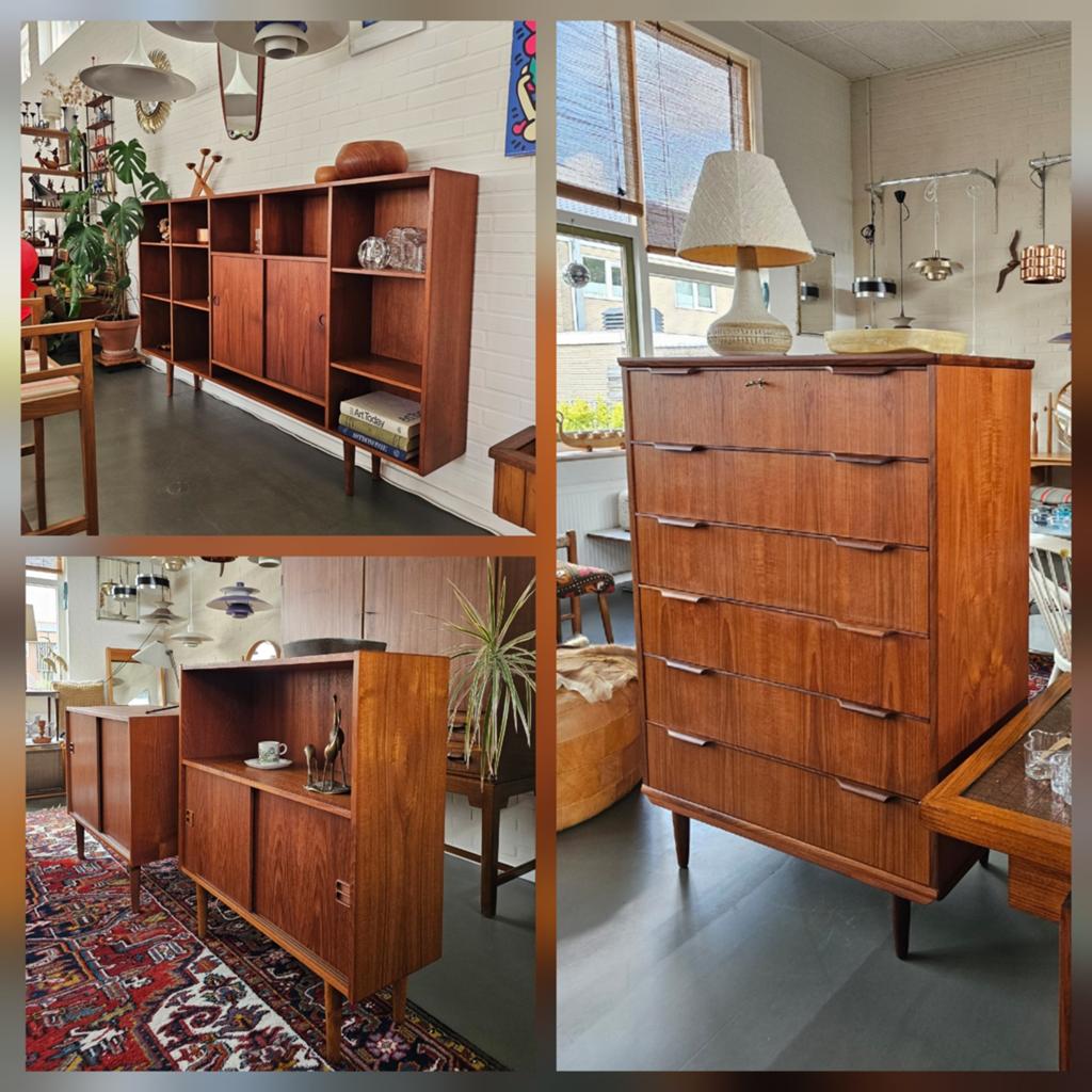 SKANTIK Vintage design  Showroom meubels lampen accessoires, 5 laden of meer, Teakhout, Zo goed als nieuw, X