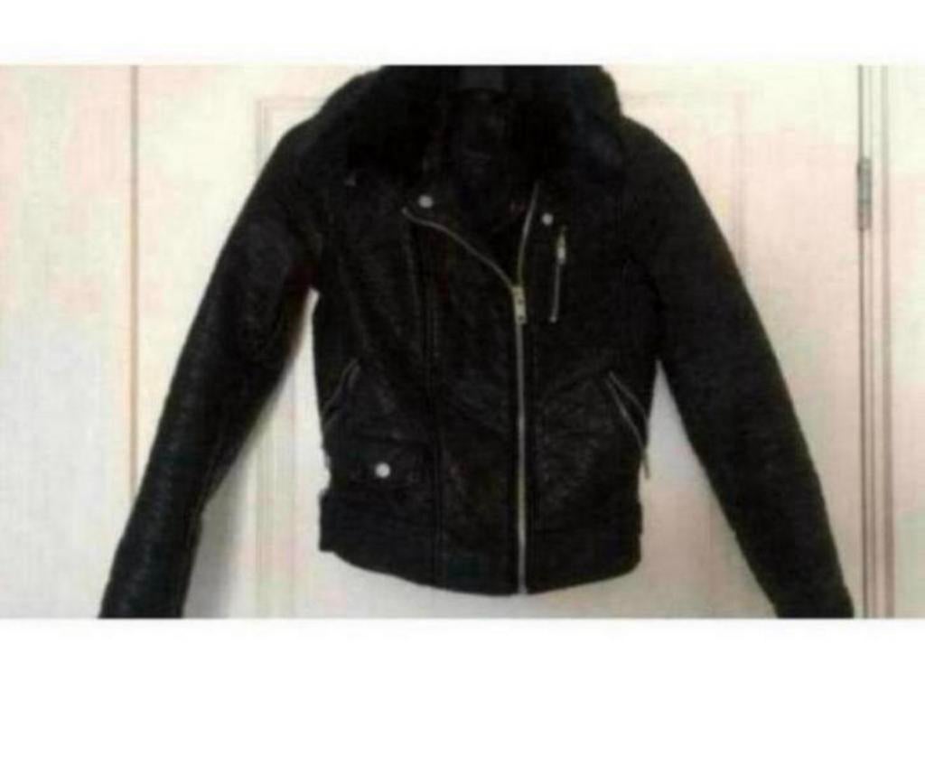 Leren jas zara maat s met bontkraag, Ophalen of Verzenden, Zo goed als nieuw, Maat 38/40 (M), Zwart