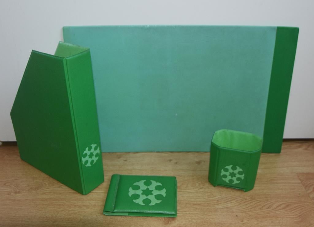 Retro Bureauset Onderlegger Pennenbak Lectuurbak blok 70s, Verzenden, Huis en Inrichting