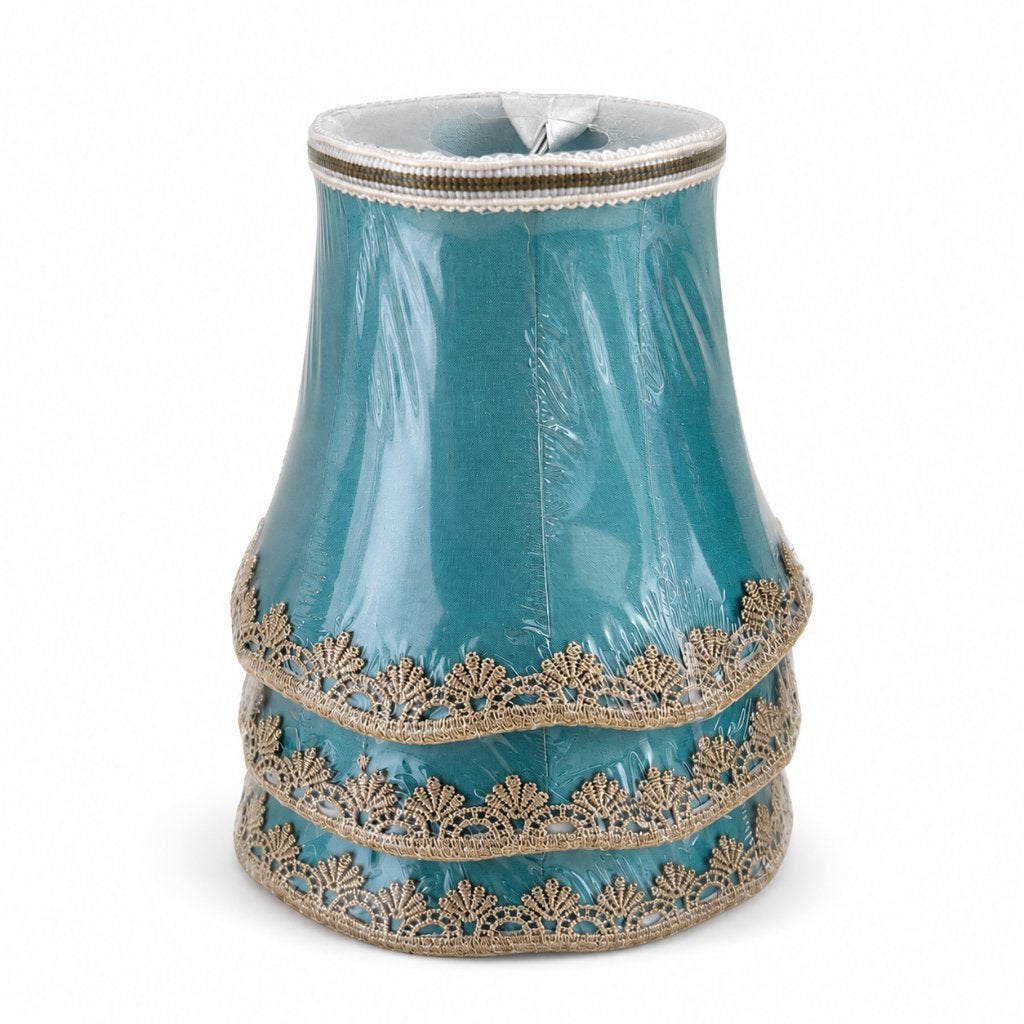 Vintage Turquoise Lampenkap met Goudkleurig Kant – Klassiek, Blauw, ., Rond, Nieuw