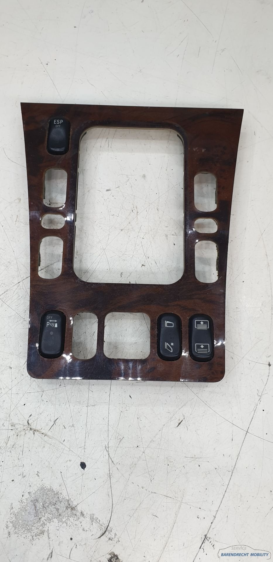 Hout inleg W210 Mercedes middenconsole pook raamschakelaars, Gebruikt, Mercedes-Benz AG, Mercedes-Benz, Ophalen of Verzenden
