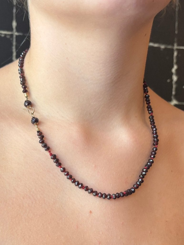 Granaat antieke ketting fraai 14k slot goud dame vintage, Sieraden, Tassen en Uiterlijk, Ophalen of Verzenden, Goud, Ketting, Met edelsteen
