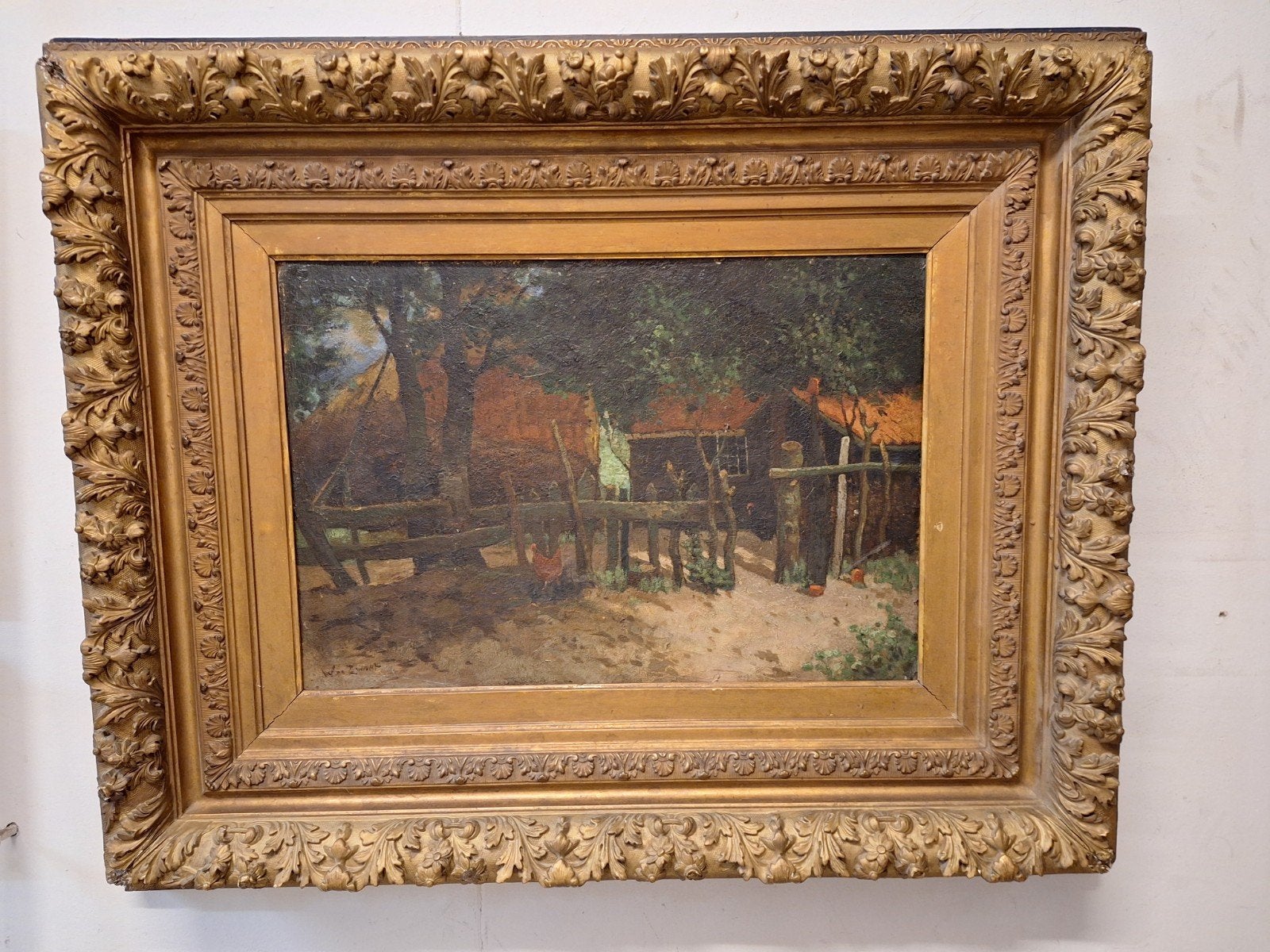Schilderij Willem de Zwart - Boerderij met kippen, Antiek en Kunst, Kunst | Schilderijen | Klassiek, Ophalen, Doek, Realistisch